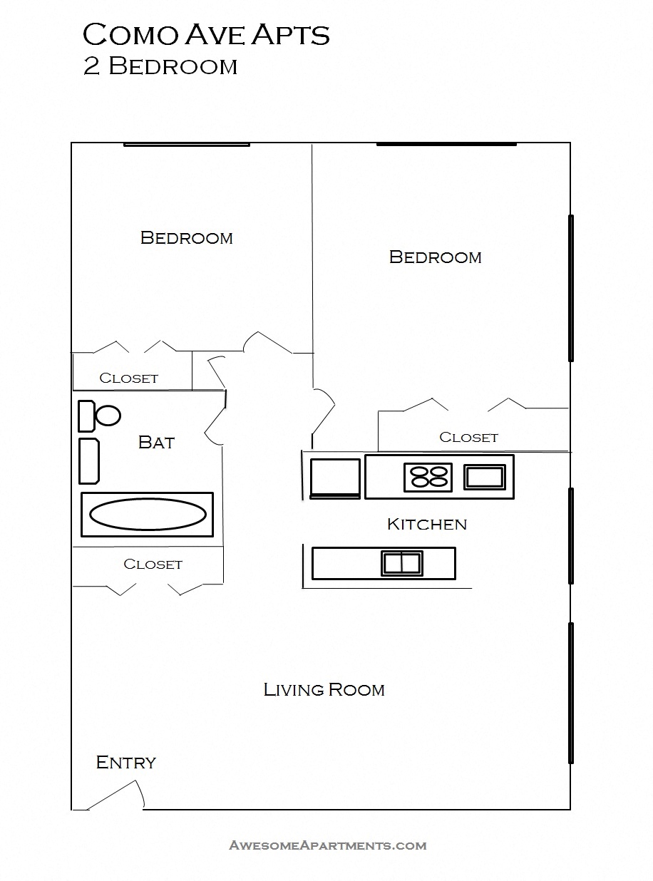 Floor plan for 2 beds, 1 bath, 750 sqft